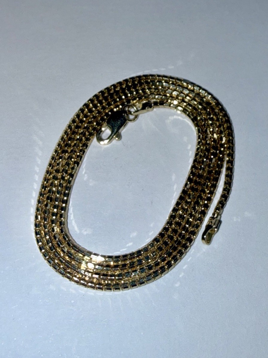 ESTATE Solid 14K Gold 1.2mm Fancy Box Chain Necklace 18”