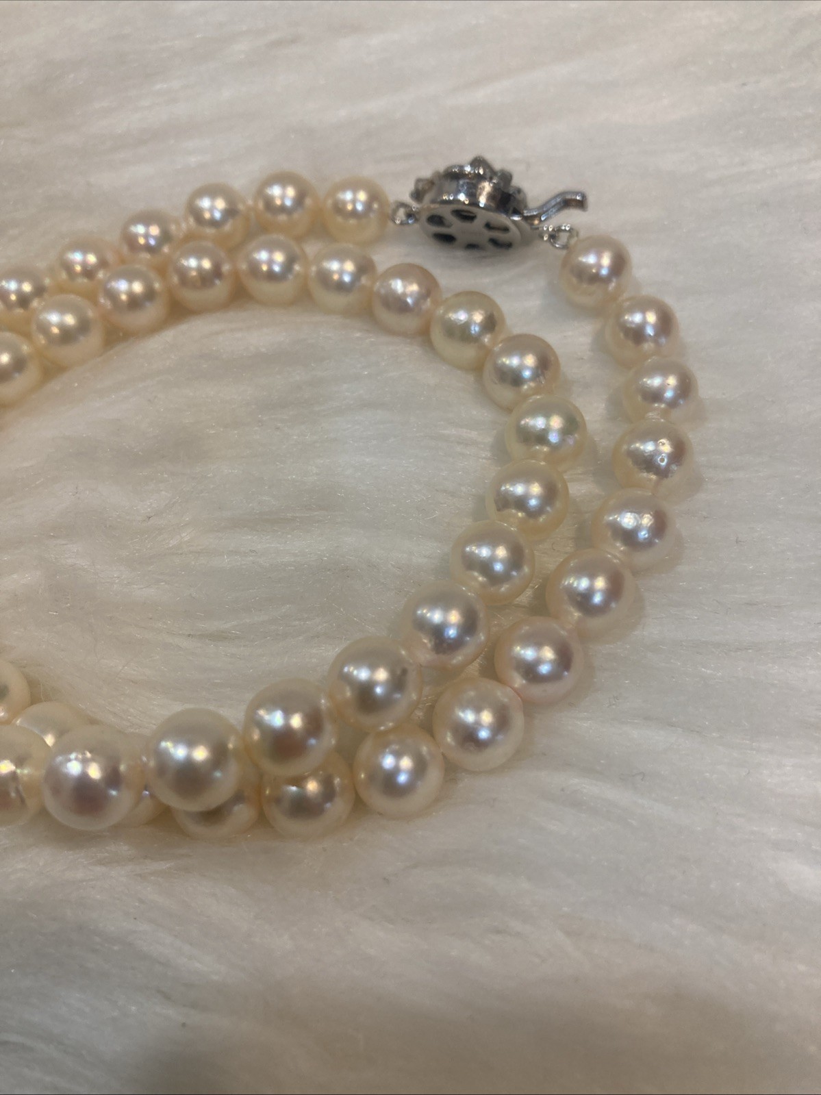 A01 Japanese Akoya Pearl Necklace 7.5-8mm 43cm Silver Clasp White Pearl