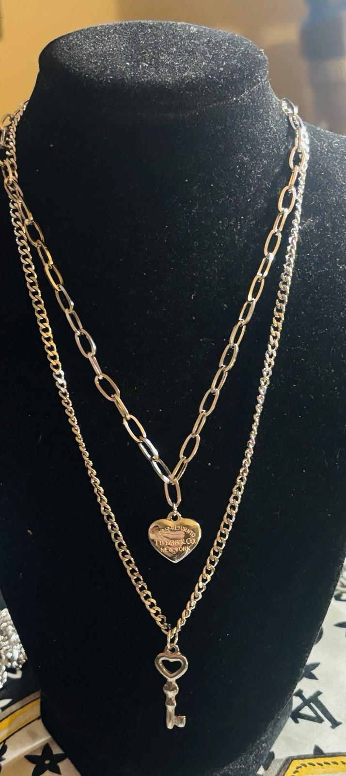 18” Paper Clip Heart and Key Tag Pendant in Silver, Mini