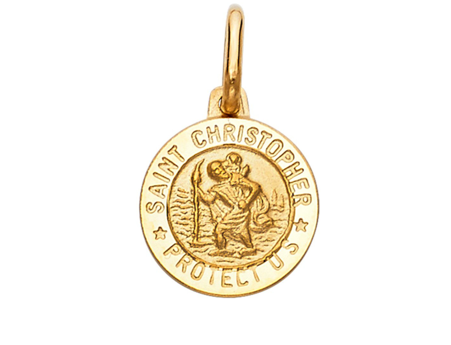 14K Solid Gold Saint 12mm Round Christopher Medal- 14k Solid Gold Pendant- PT268