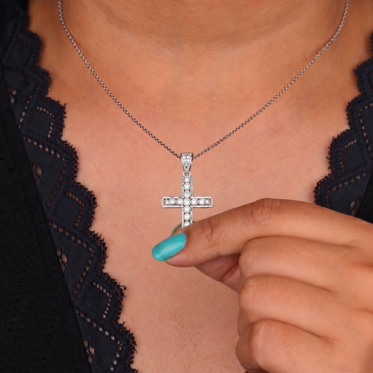 IGI Certified Round Cut Lab Grown Christian Cross 14K White Gold Pendant