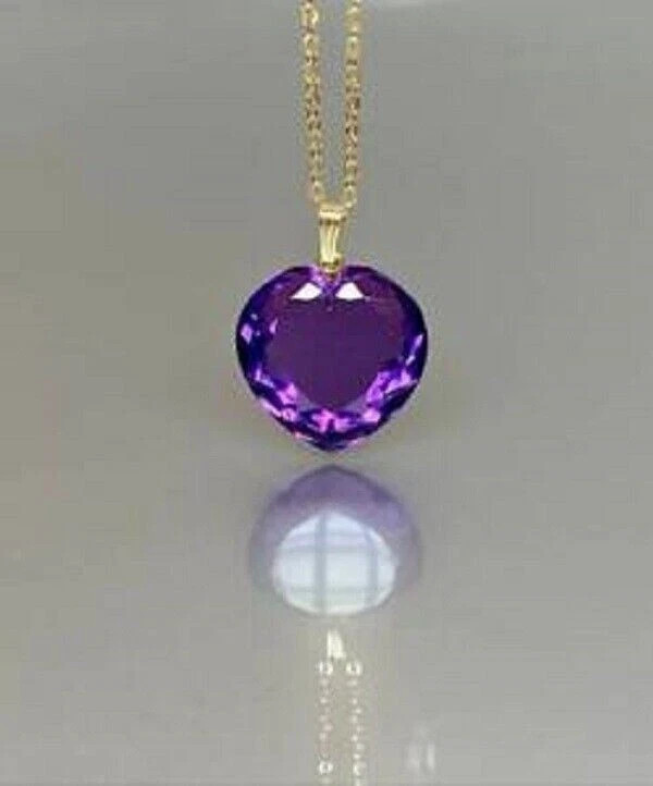 Delicate 2Ct Heart Cut Amethyst Heart Pendant 14K Yellow Gold Finish Free Chain
