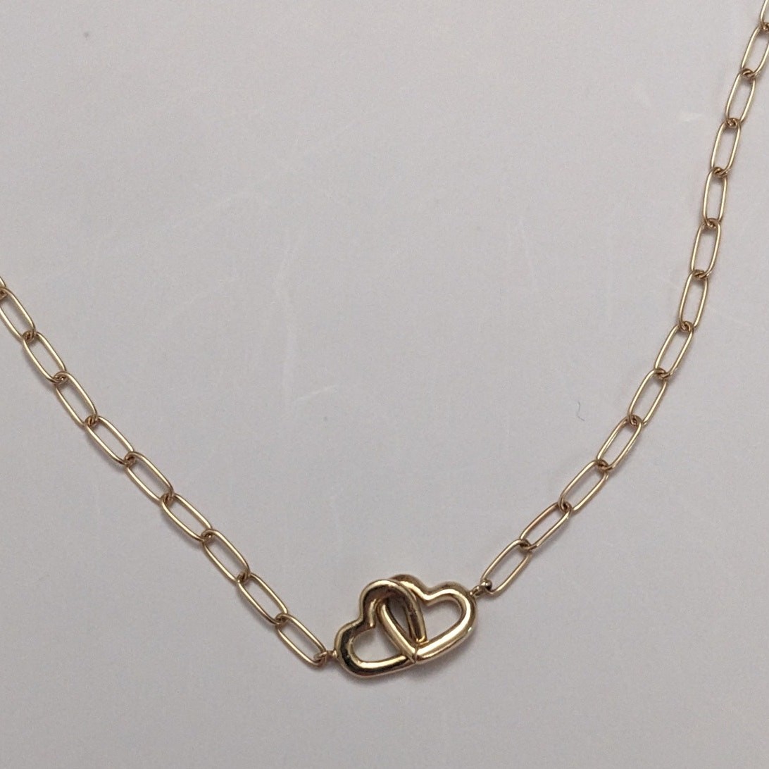 Preowned 14k Yellow Gold Paper Clip Necklace with Interlocking Hearts 17.5in