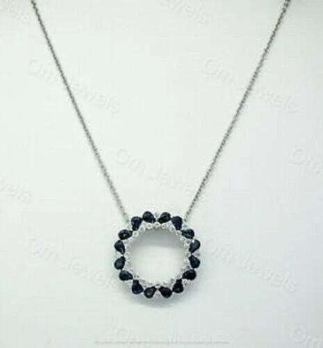 2Ct Pear Cut Blue Sapphire Circle Pendant 14K White Gold Finish 18″ Free Chain