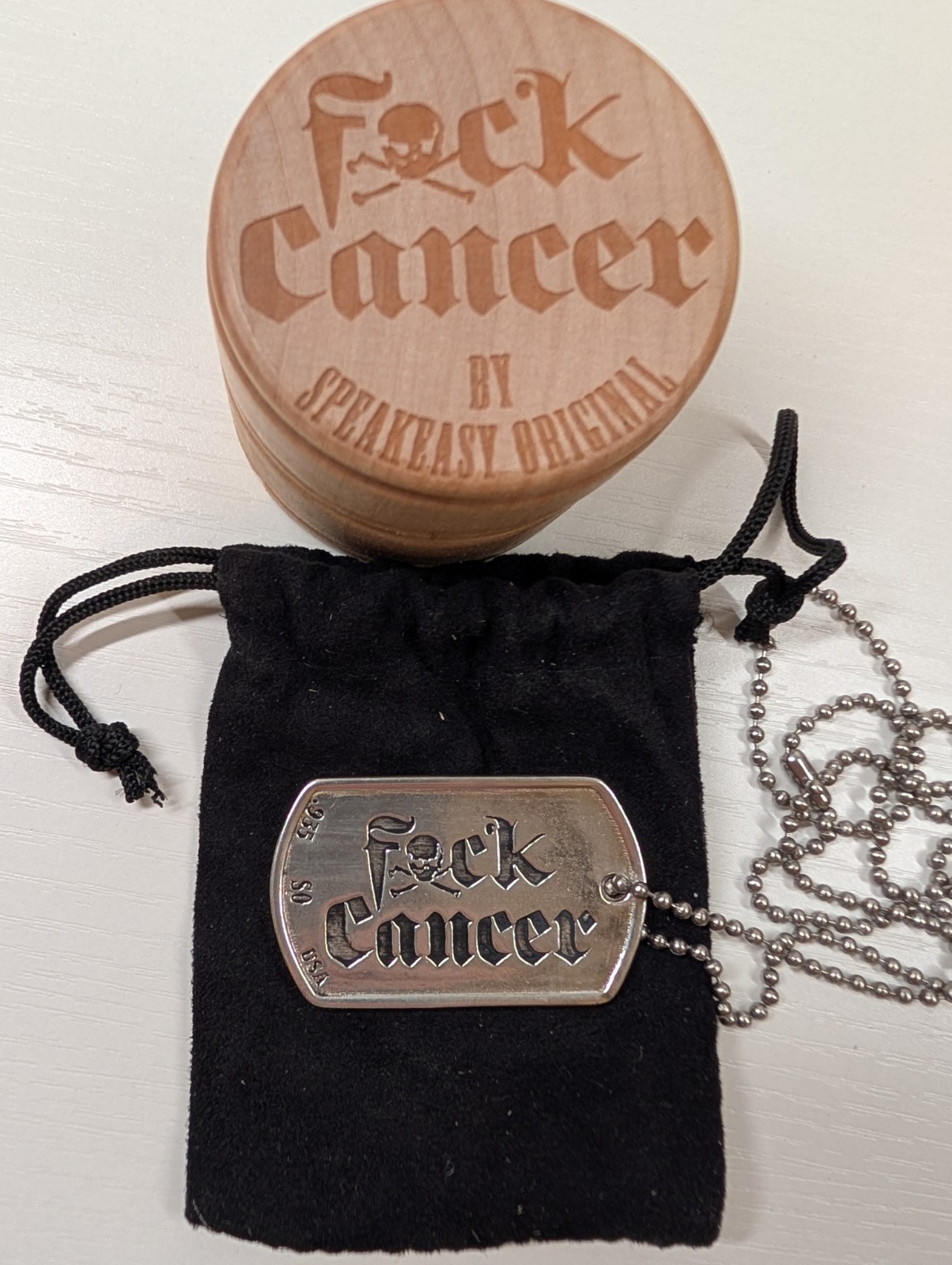 Speakeasy Original Fxck Cancer .935 Silver Heavy 1oz Dog Tag Pendant 22/25