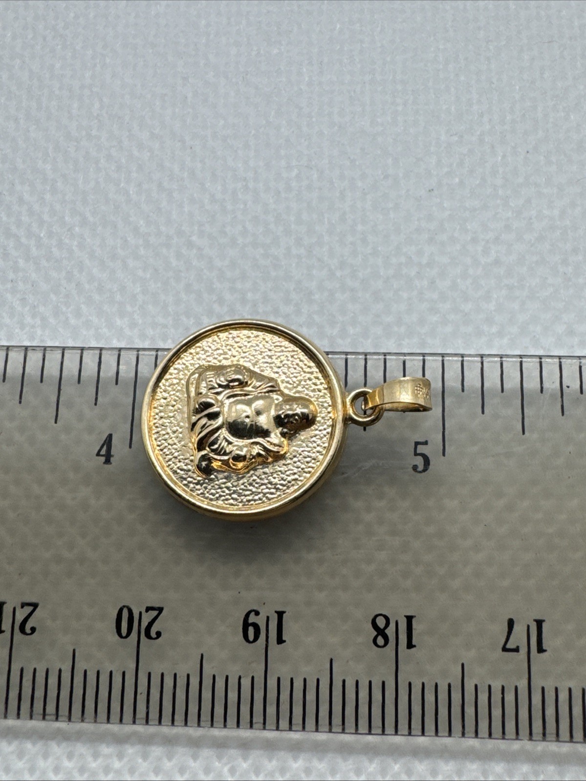 14k 585 Yellow Gold Hollow Buddha Charm Pendant Buddhism Round 16.7mm 1.22g