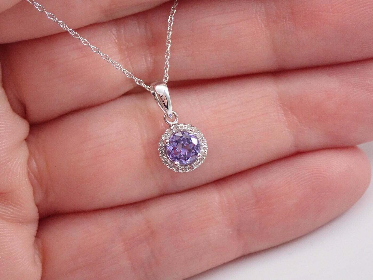 2Ct Round Lab-Created Amethyst Halo Charm Pendant 14K White Gold Plated Silver