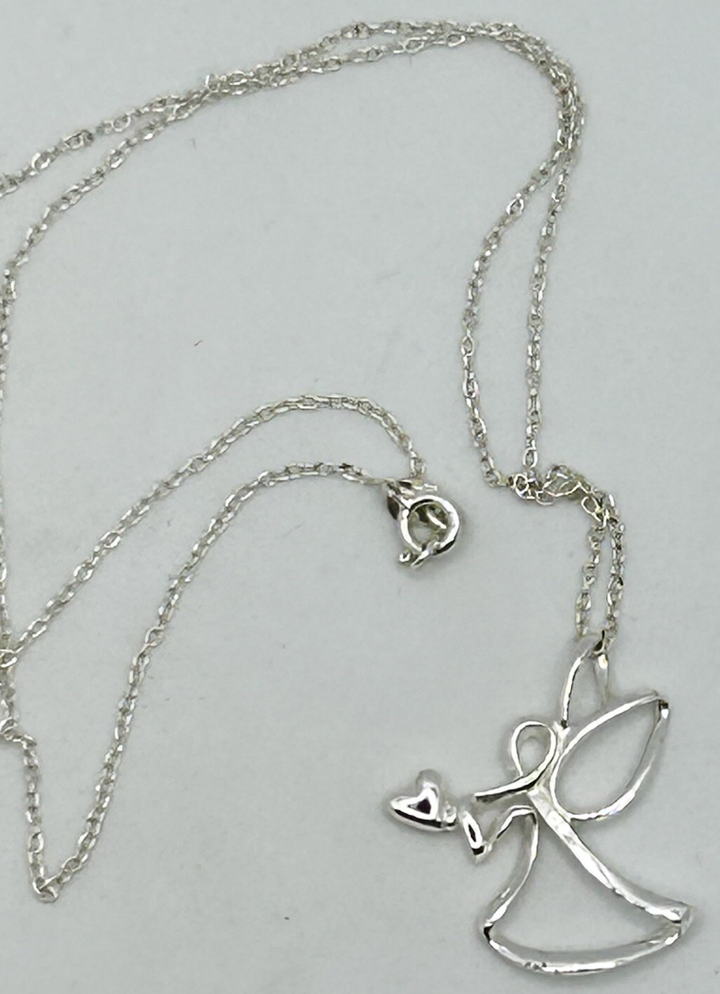 Sterling Silver Angel Heart Pendant Necklace Designer Signed LA 18″