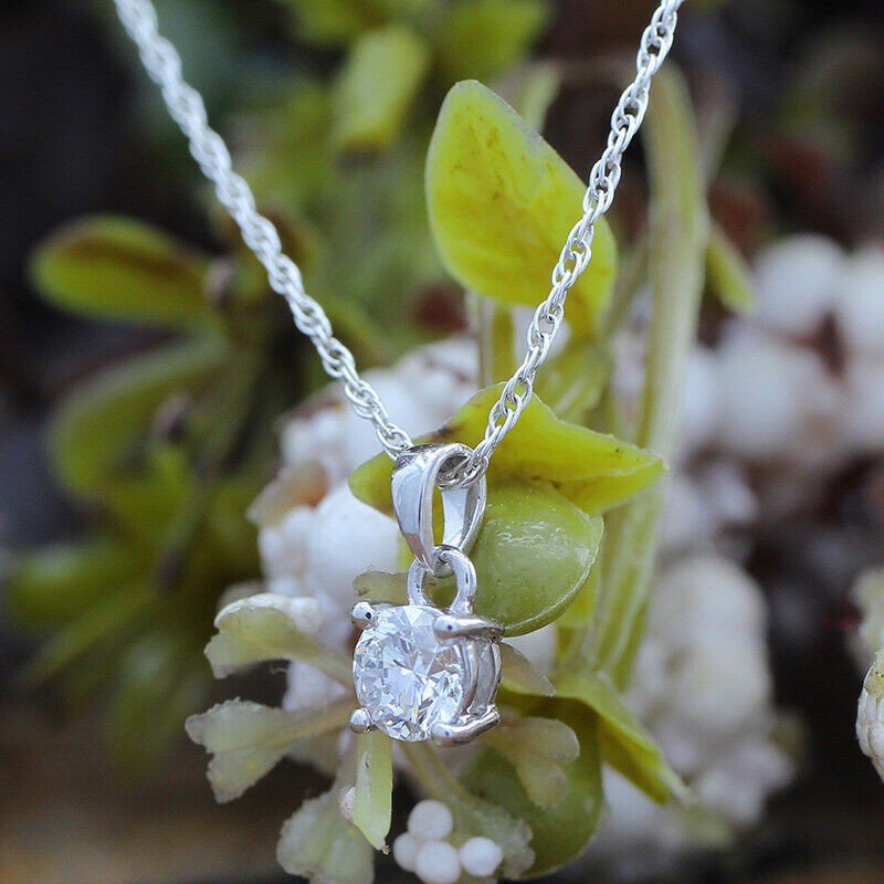 1/3 Ct Lab Grown Diamond Solitaire Pendant 18″ Necklace 14K White Gold