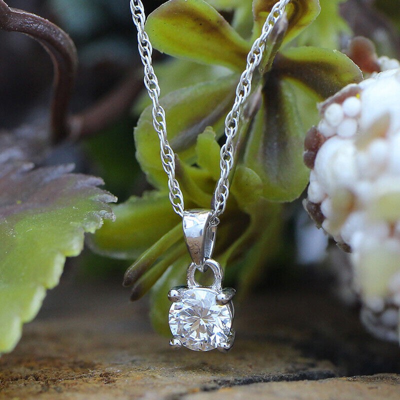 1/3 Ct Lab Grown Diamond Solitaire Pendant 18″ Necklace 14K White Gold