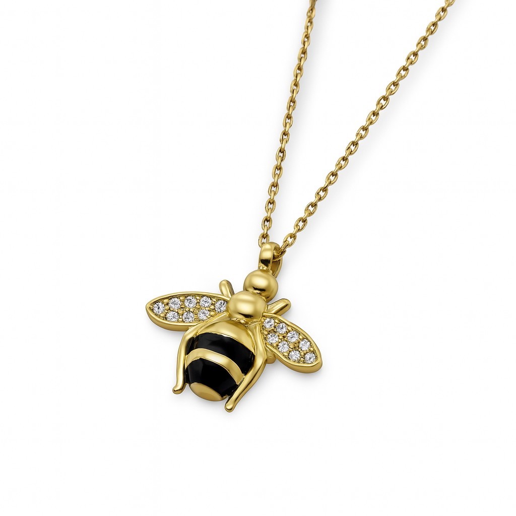 14k Gold Lab-Created Diamond Honey Bee Pendant Necklace for Women Her Jewelry