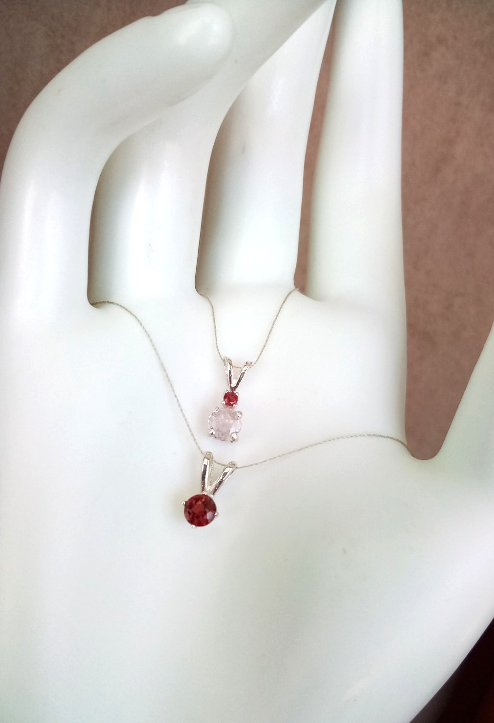 Two Pendant Set Natural Small Gemstones Very Light Pink Ceylon Sapphire Garnet