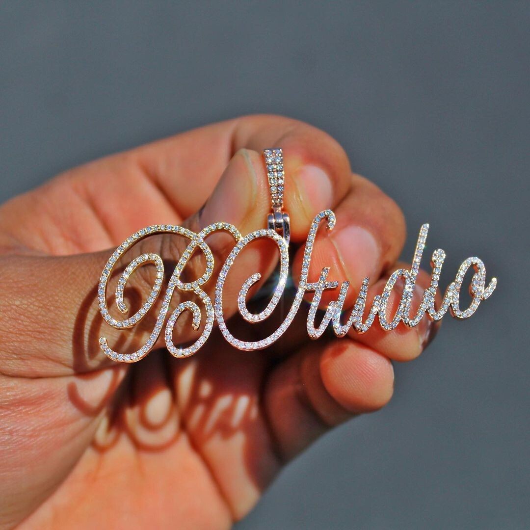 Customized Letter Name 1.50CT Natural Moissanite Men’s 2 Tone Pendant 925 Silver