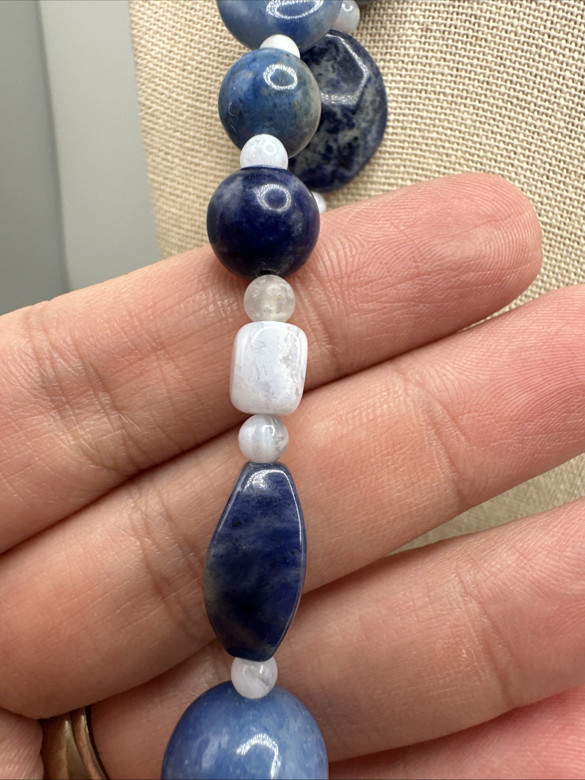 Jay King Long 60” Lapis & Blue Lace Agate & Sodalite 925 Chunky Beaded Necklace