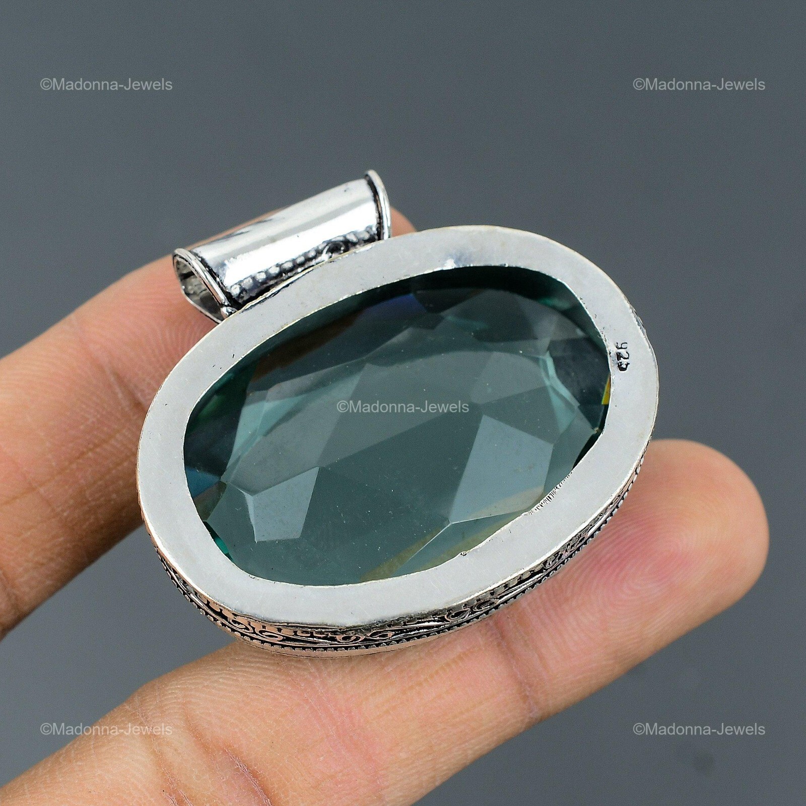 Green Amethyst Stone Birthday Vintage Bezel Pendant Jewelry 925 Sterling Silver