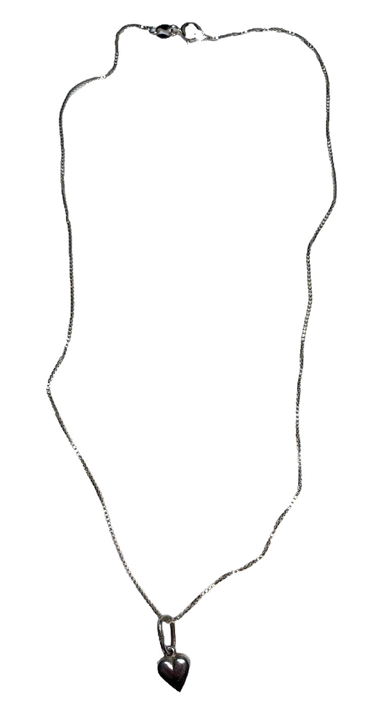 16” Stamped Silver 925 Dainty Thin Box Chain Tiny Heart Necklace Made In Italy