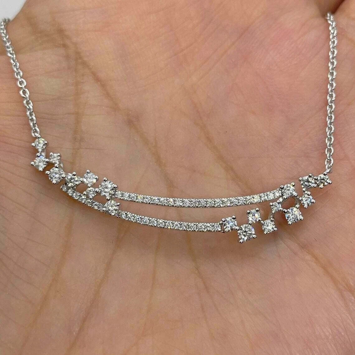 1.10Ct Round Cut VVS1/D Diamond Bar Pendant 14K White Gold Finish 18″ Free Chain
