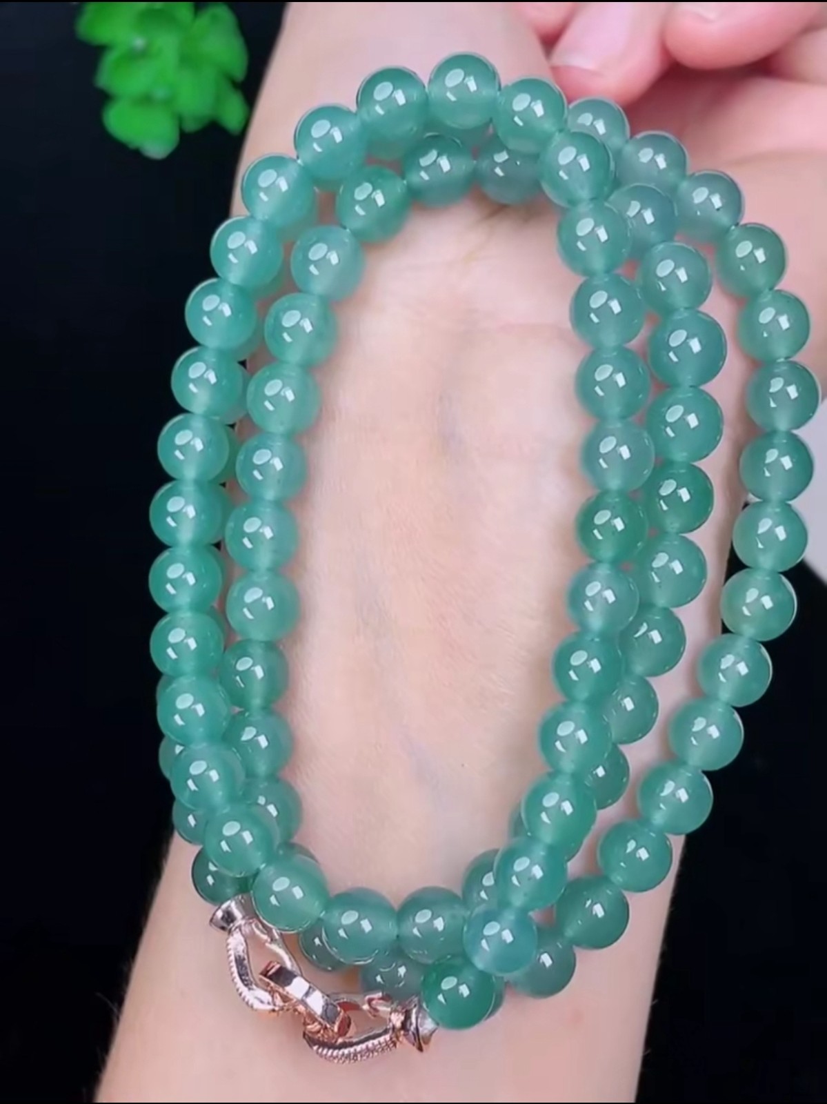 RARE Vintage Icy Translucent Blue Green Jadeite Jade 6.7MM Beads Necklace Type A