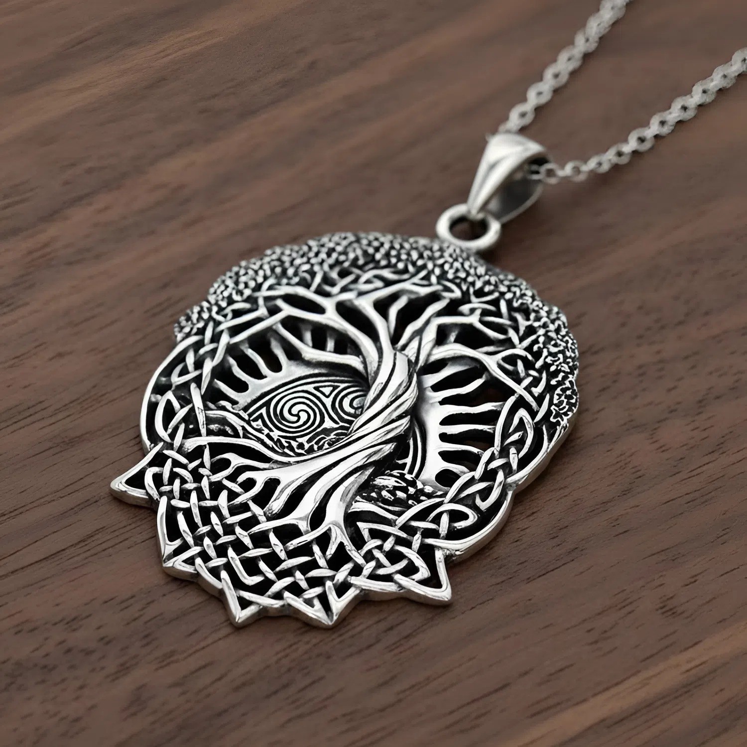 Tree of Life Pendant Sterling Silver Celtic Knot Jewelry Yggdrasil Sun Moon