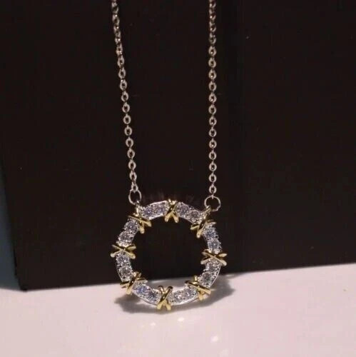 1.10Ct Lab Created Diamond Round Circle Style Pendant 14K Two Tone Gold Plated