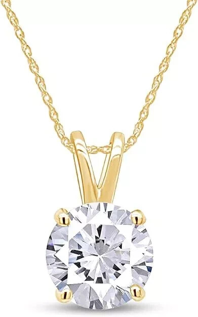 1.00 Ct G-H VS2/I Diamond Solitaire Pendant Necklace 14k Yellow Gold Lab Grown