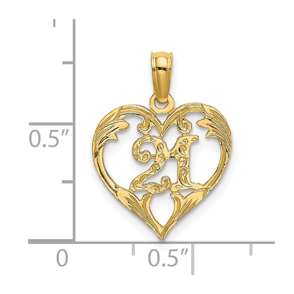 14k Yellow Gold 21 In Heart Charm Pendant for Women 0.75g, L-17.9mm, W-13.8mm