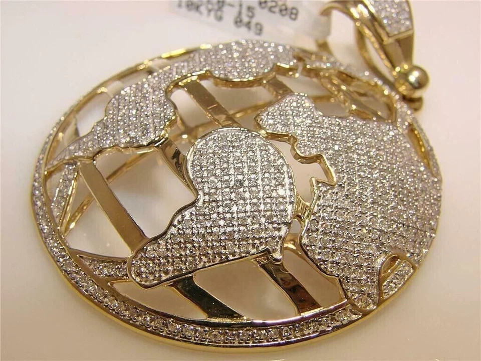 Men’s 2Ct Lab Created Moissanite Round Globe Pendant Real 10K Yellow Gold