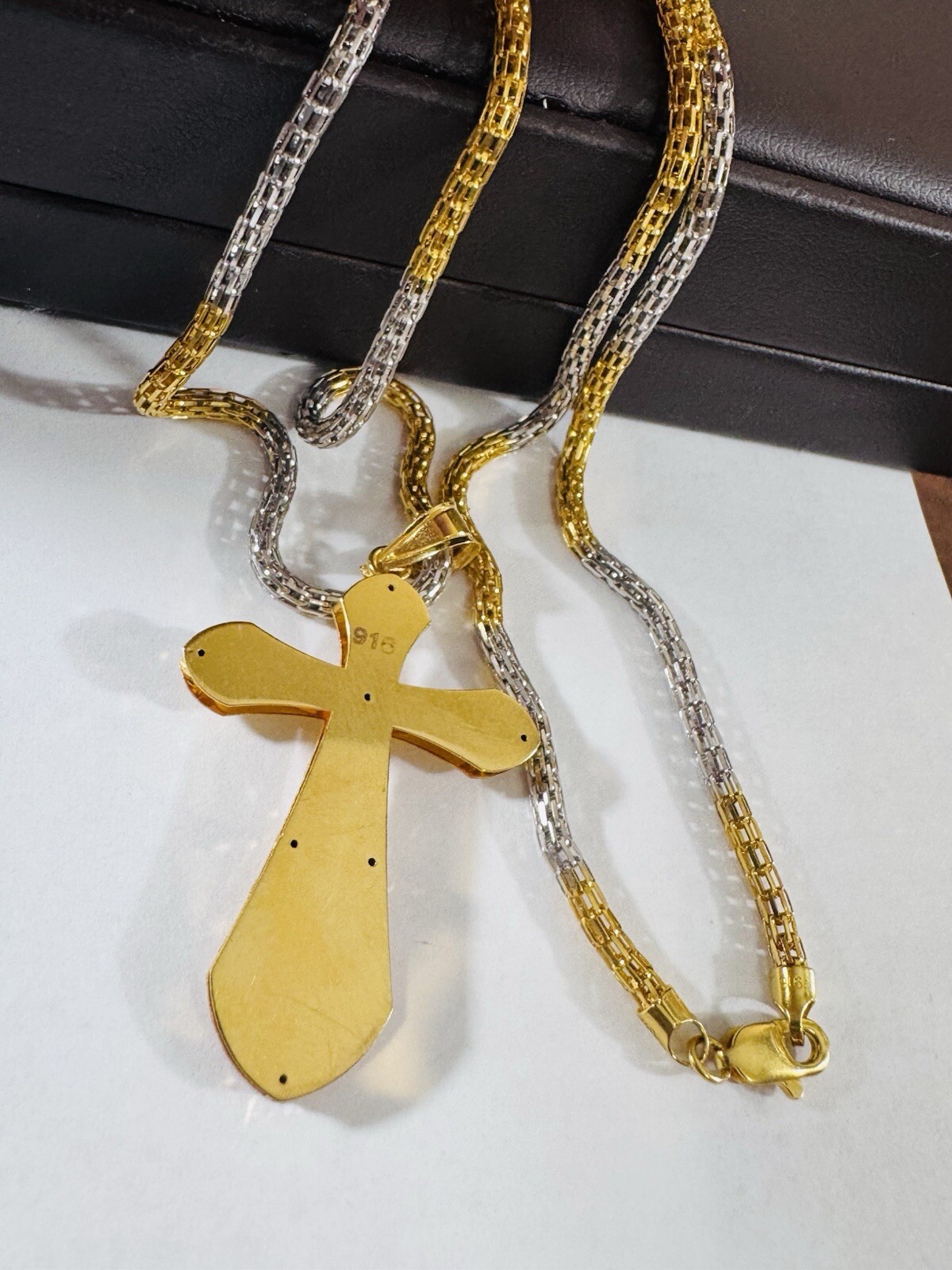 22C 22K 916 Fine Real Gold 21.5”/22” Long Cross Necklace 14.8g 3mm Mens-Womens