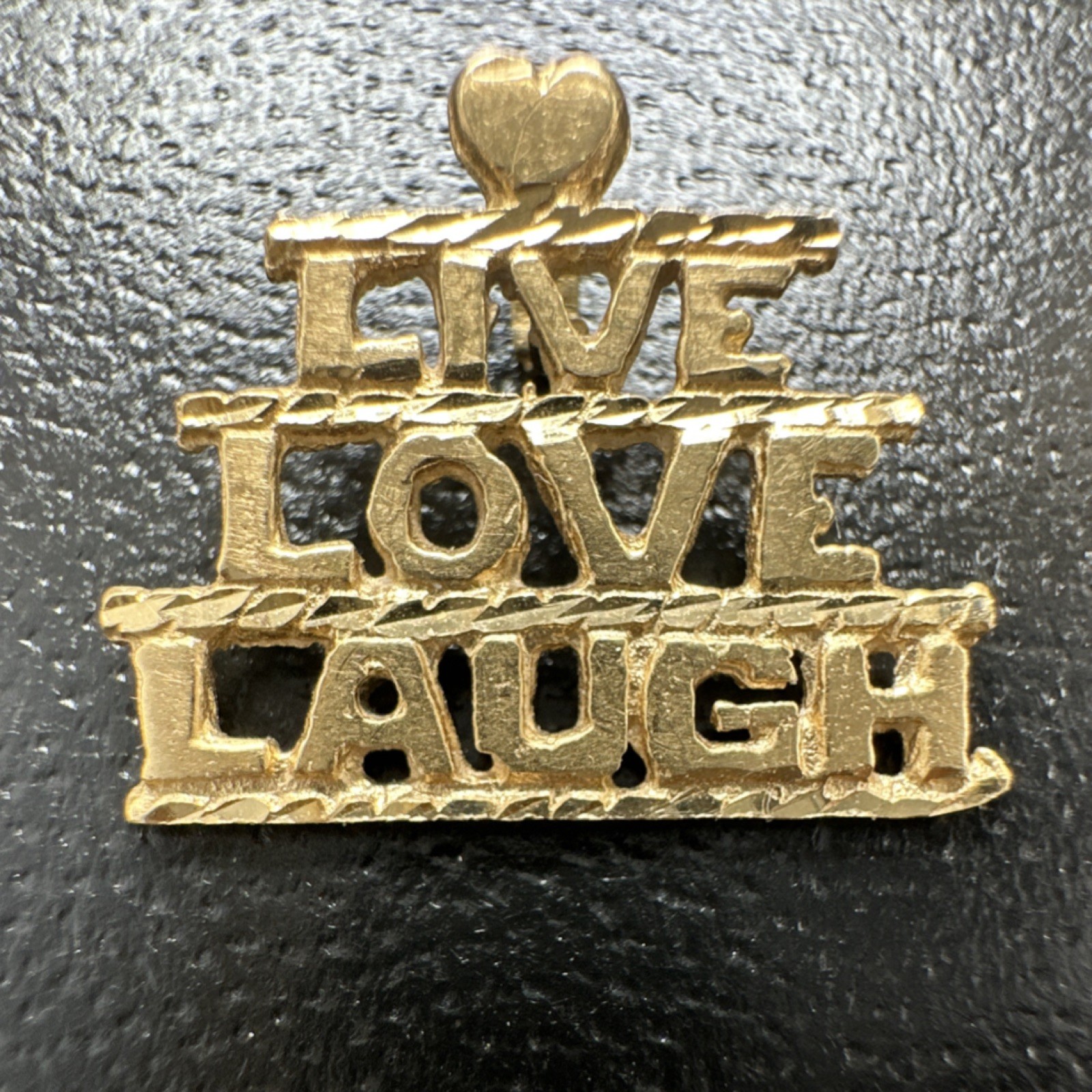 Yellow Gold 14k Heart Pendant Charm Live Love Laugh Inspirational Motif