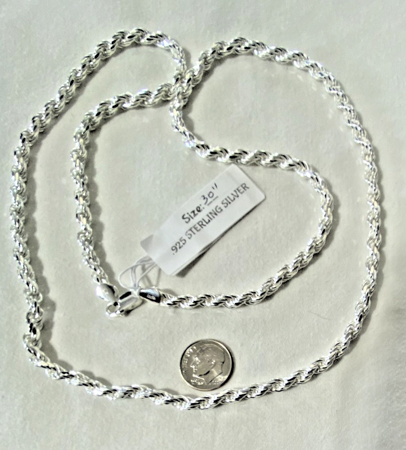 AGI Hallmarked Sterling Silver Heavy Rope Chain Necklace 5mm 30″ Italy 55g