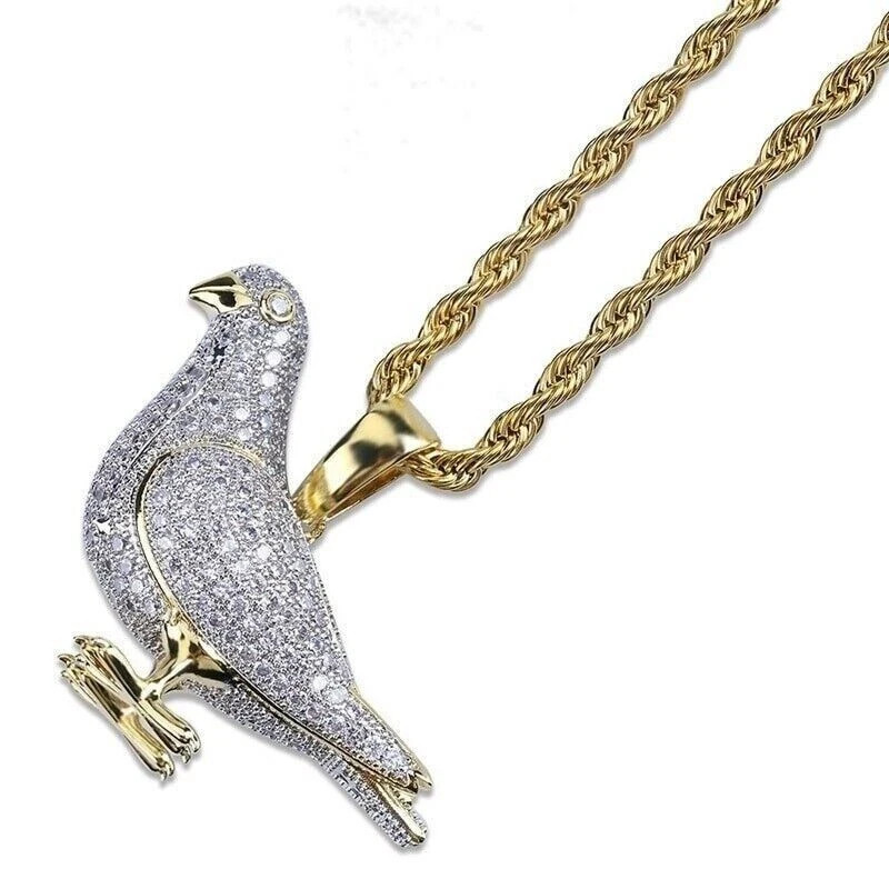 2Ct Round Diamond Animal Pigeon Pendant 14K Yellow Gold Plated 18”Chain