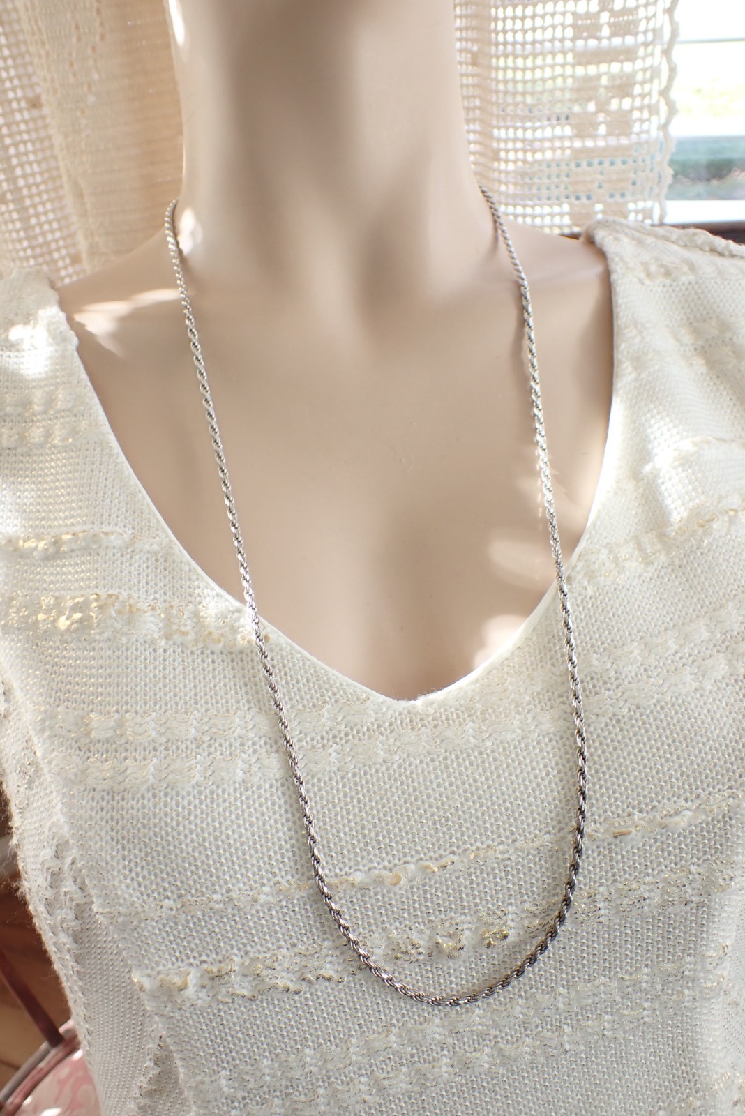 Vintage Sterling Silver Diamond Cut Rope Chain Necklace Italy 20 Gram 30″ Long
