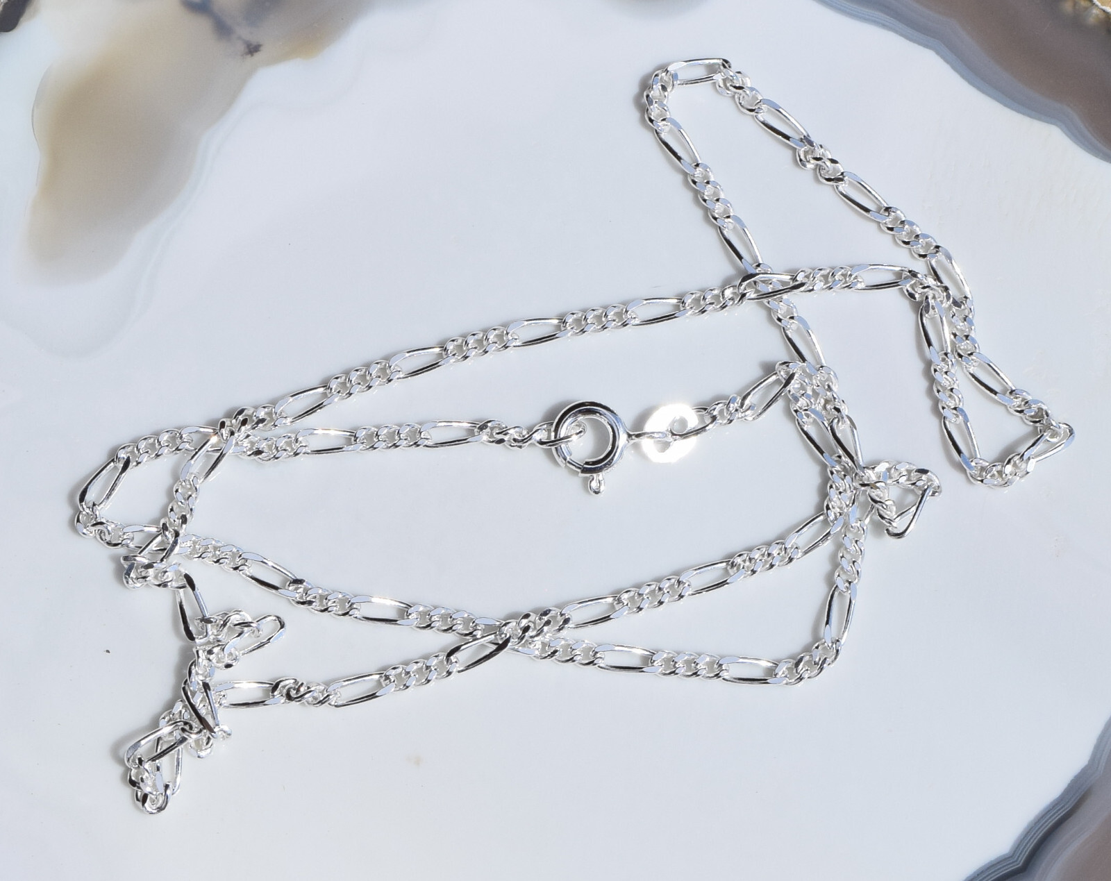 Figaro 3 + 1 Chain Italian 925 Sterling Silver 2.1mm Chain 18″ Spring Ring Clasp