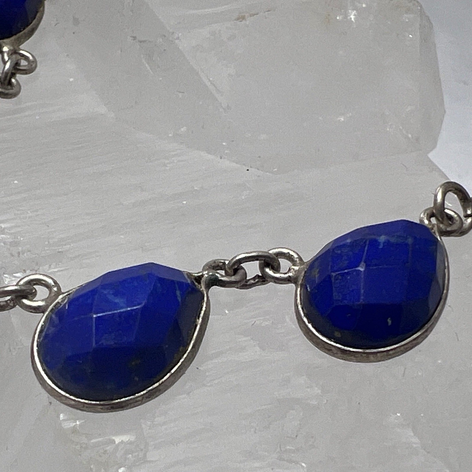 Sterling Silver Lapis Lazuli Faceted Teardrop Drop Necklace Blue Gemstone 925