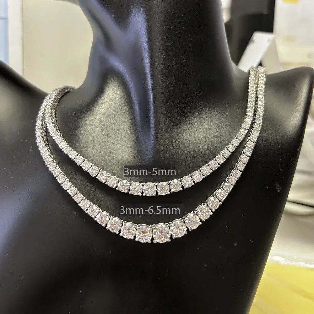 Full Moissanite Tennis Necklace with Certificate 3-5Mm Size Gradient Diamond Nec