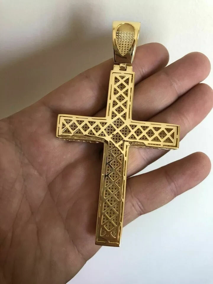 3Ct Lab Created Diamond Round Cross Men’s Pendant 14K Yellow Gold Silver Plated
