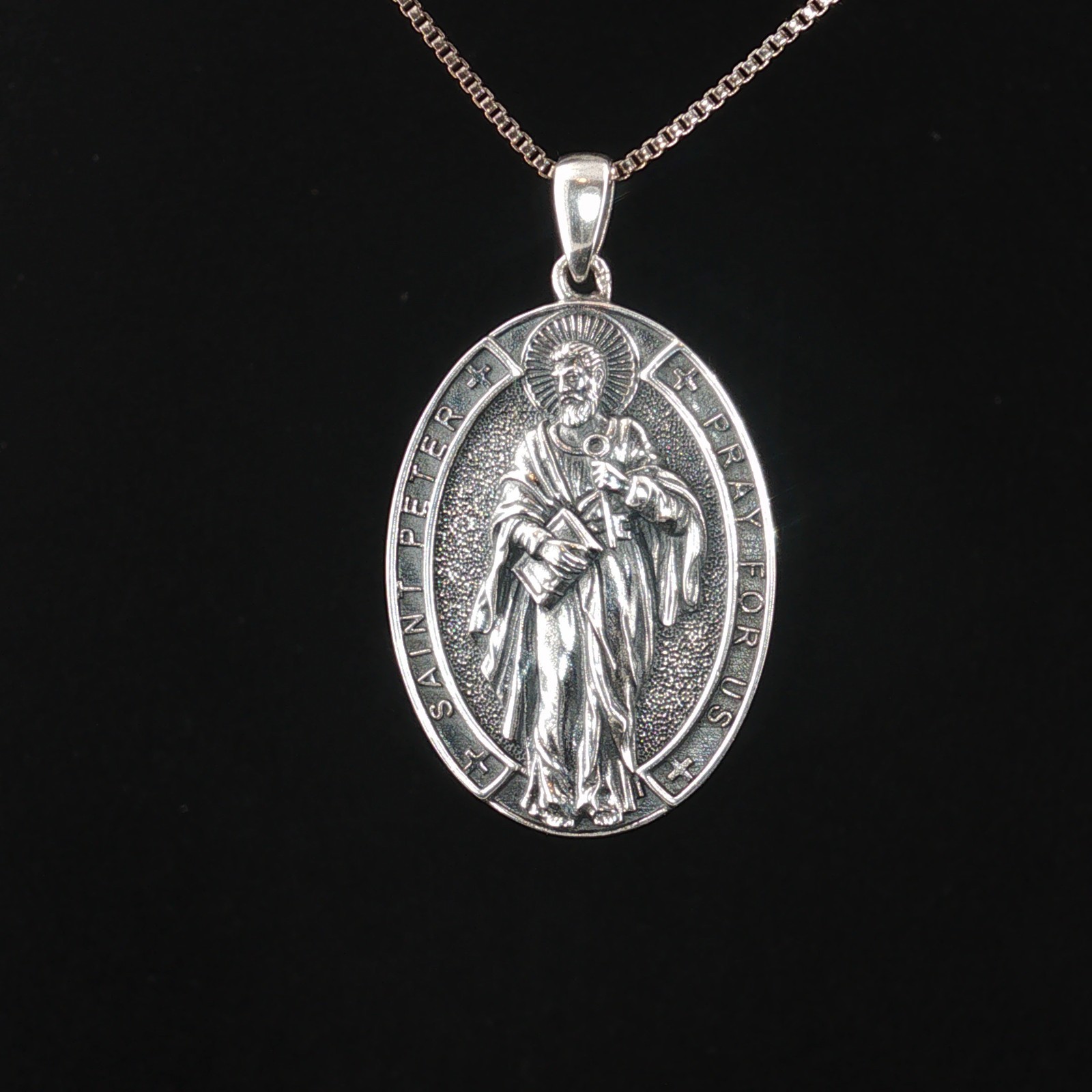 925 Sterling Silver Two-Sided Saint Peter Necklace