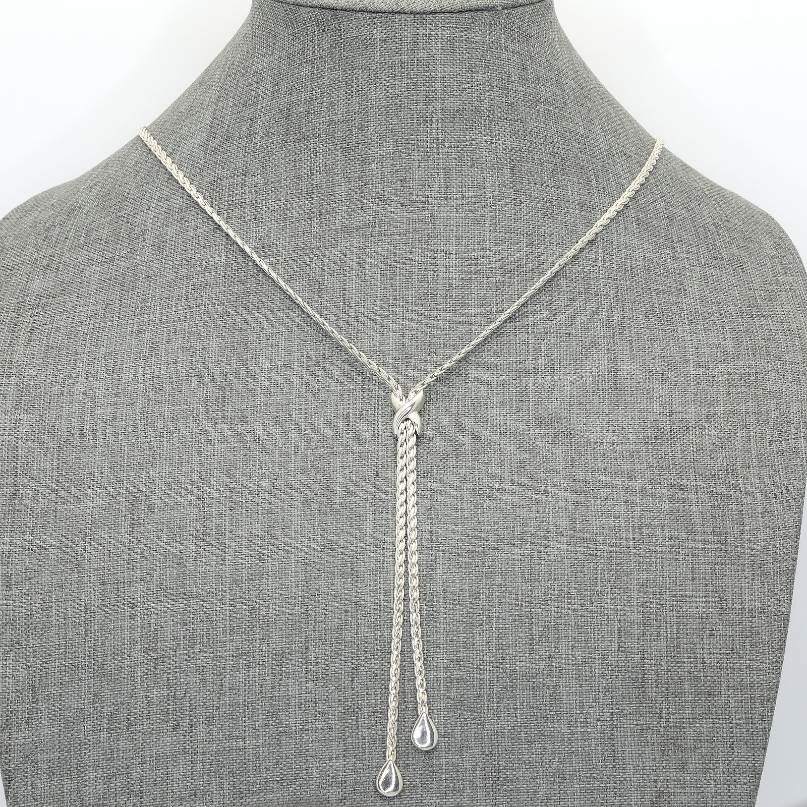 Sterling Silver Flat Wheat Chain “X” Lariat Style Necklace 26.1 Grams
