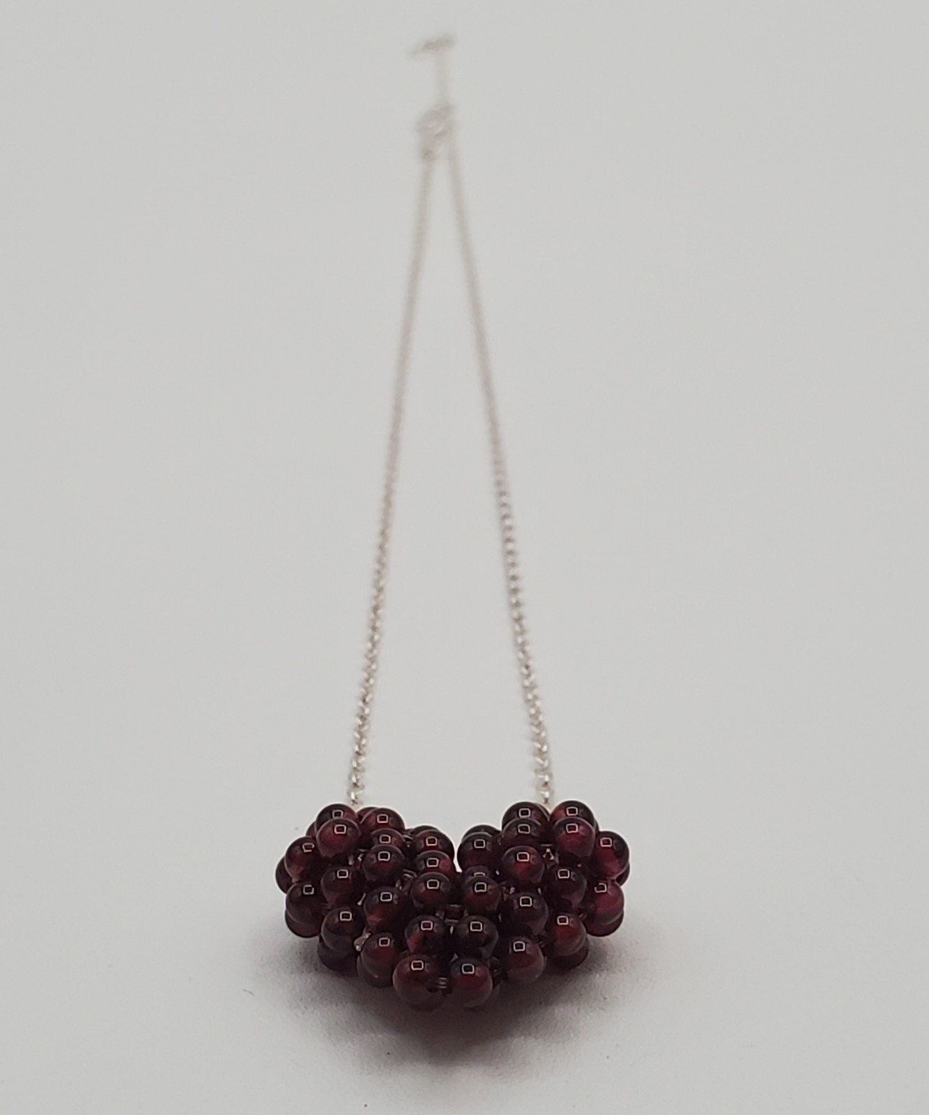 925 Zoe B 3D Garnet Heart Necklace 18in Sterling Silver Cluster Pendant 7.6gtw