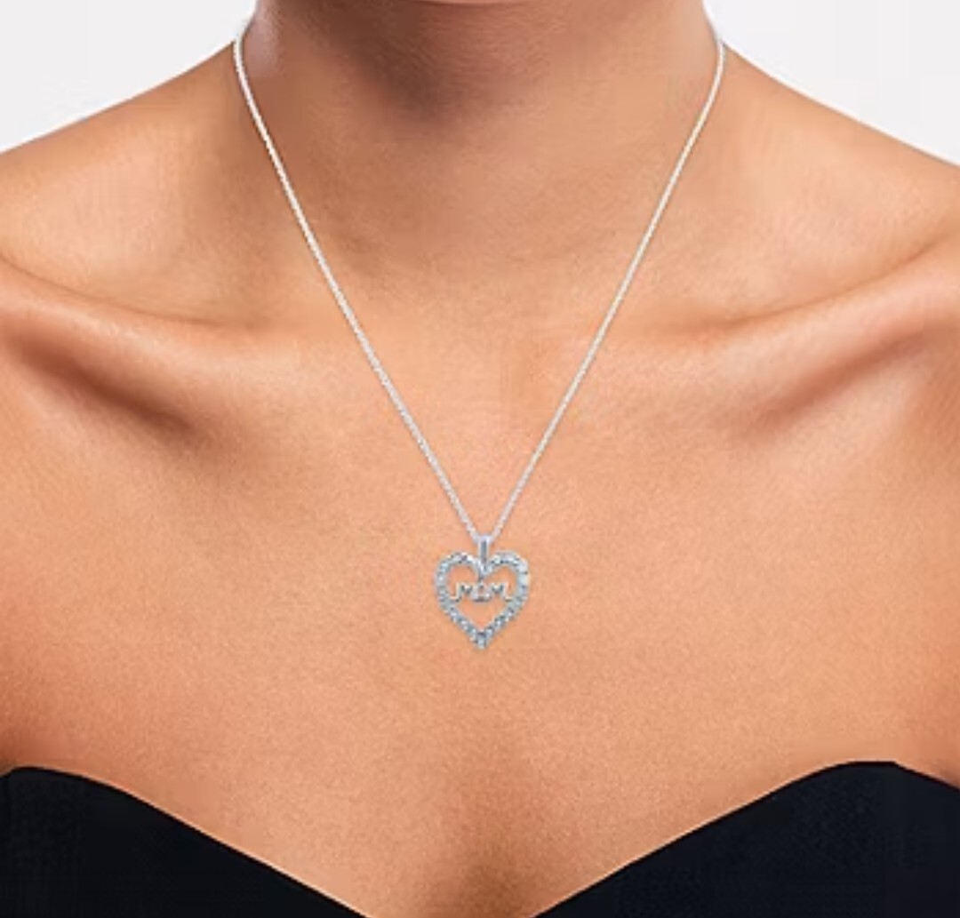 Yes Please! “Mom” Womens 1/10 CT. T.W. Mined White Diamond Sterling Silver Heart