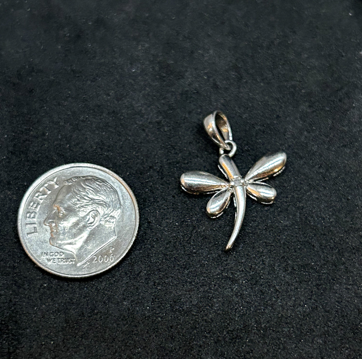 925 Sterling Silver Diamond Dragonfly Pendant 0.75in – 1.18g