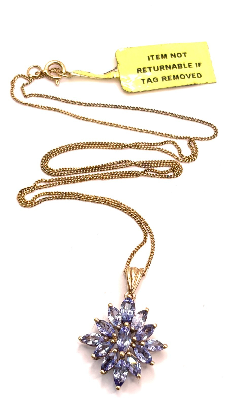 New Sterling Silver Gilt Tanzanite Cluster Pendant Necklace