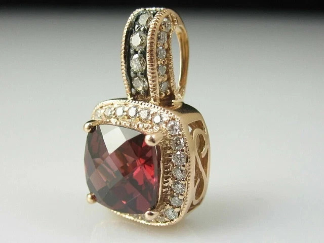 3CT Cushion Lab Created Red Garnet Halo Women’s Pendant 14K Yellow Gold Plated