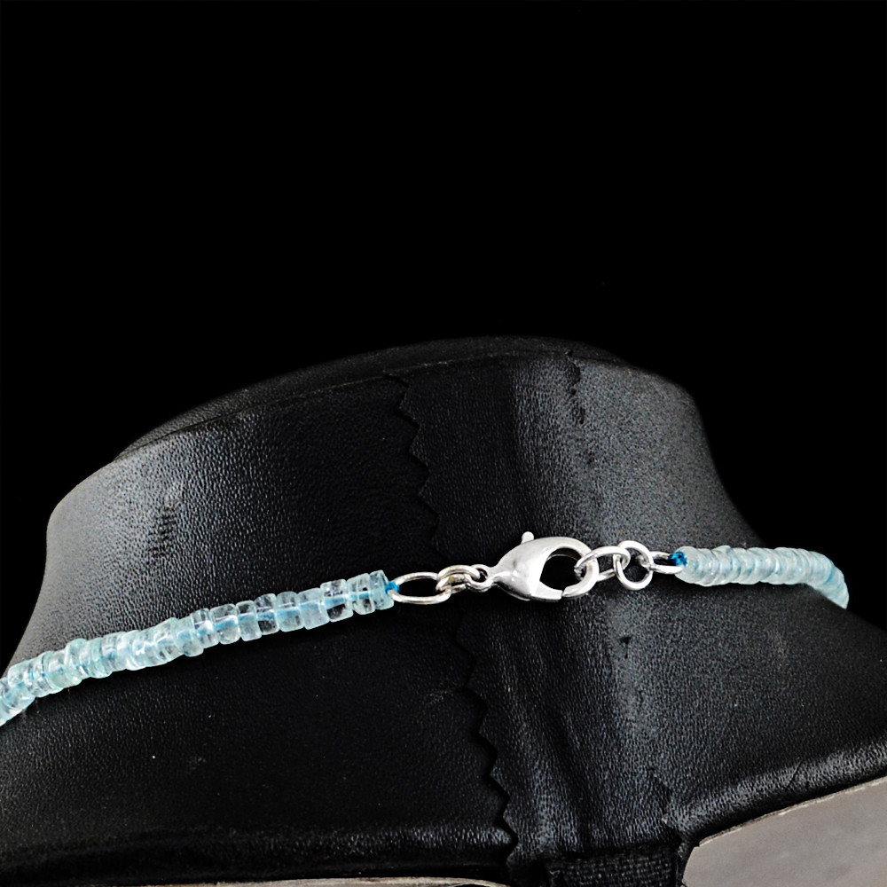 94.50 Cts Natural Blue Aquamarine Round Strand Beads Single Strand Necklace (DG)