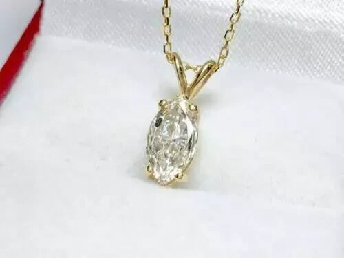 2Ct Marquise Cut VVS Diamond Pendant Necklace Free Chain 14K Yellow Gold Finish