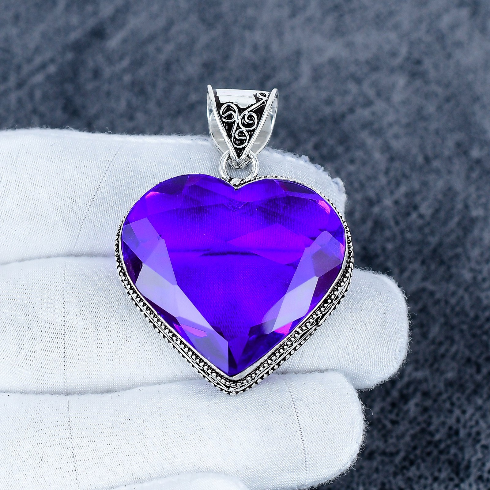 Heart Shape Purple Amethyst Pendant, 925 Sterling Silver Pendant, Handmade Gift