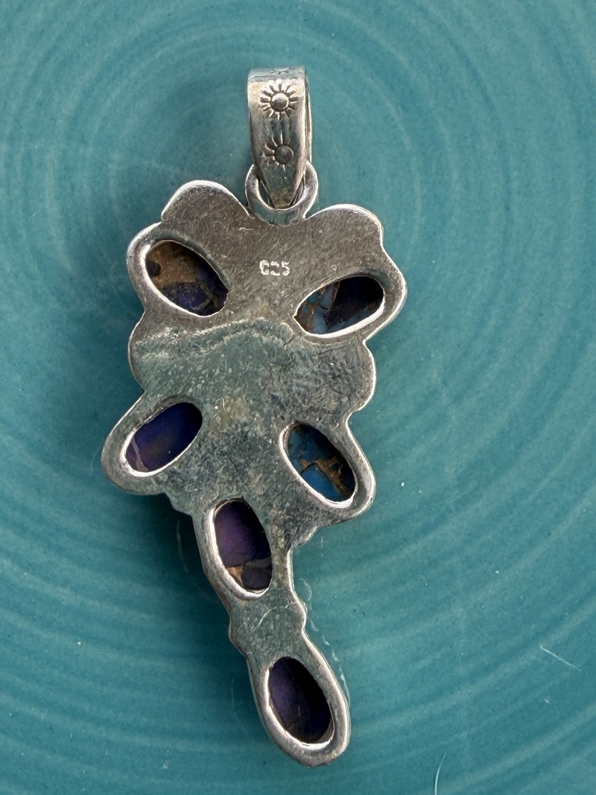 925 Sterling Silver Purple Dahlia Turquoise Cluster dragonfly Pendant