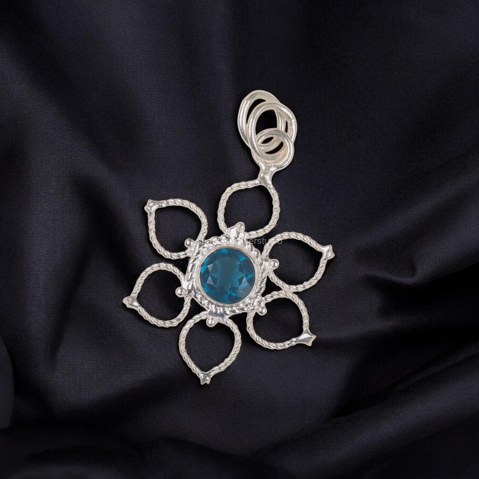 925 Silver London Blue Topaz Gemstone Jewelry Handmade Boho Pendant 1.44″For Her