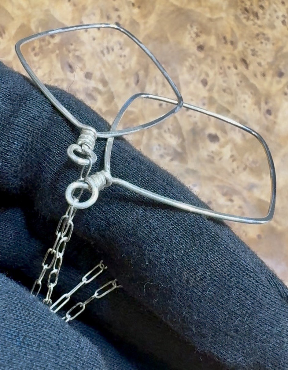 Sterling Diamond Geometric Hoop Paper Clip Lariat Style Necklace 23” Handmade
