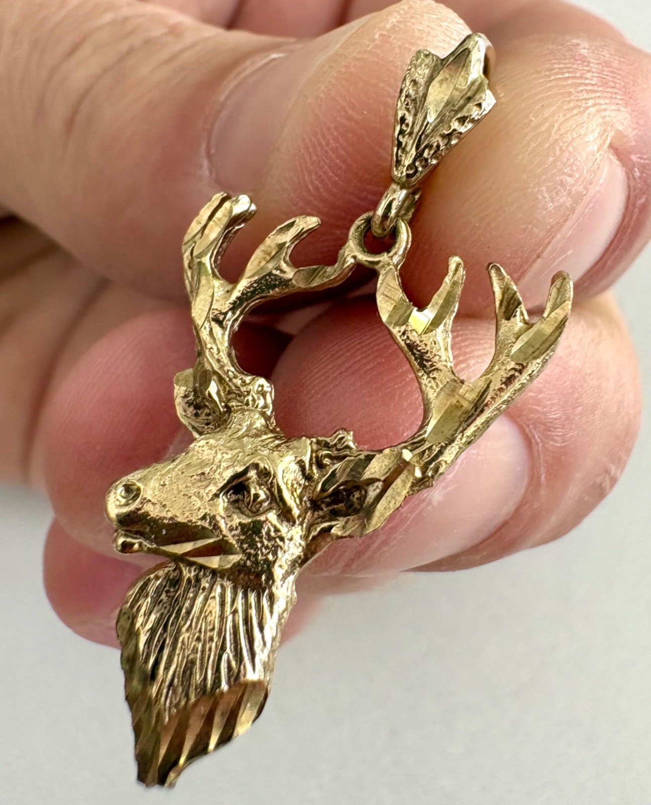 Solid 10k Yellow Gold Polished Deer Head Charm Necklace Pendant 2.65 Gram 1.5”